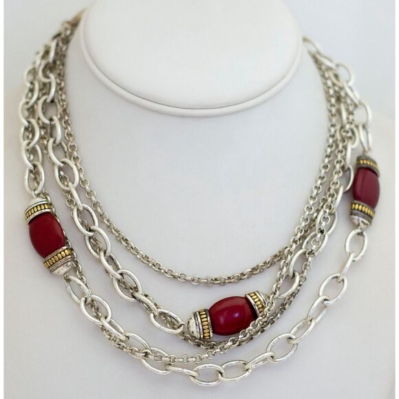 18 inch, Vintage Red Beads Cable Chain Multi Strand Necklace by Avon - O1 - Picture 2 of 3